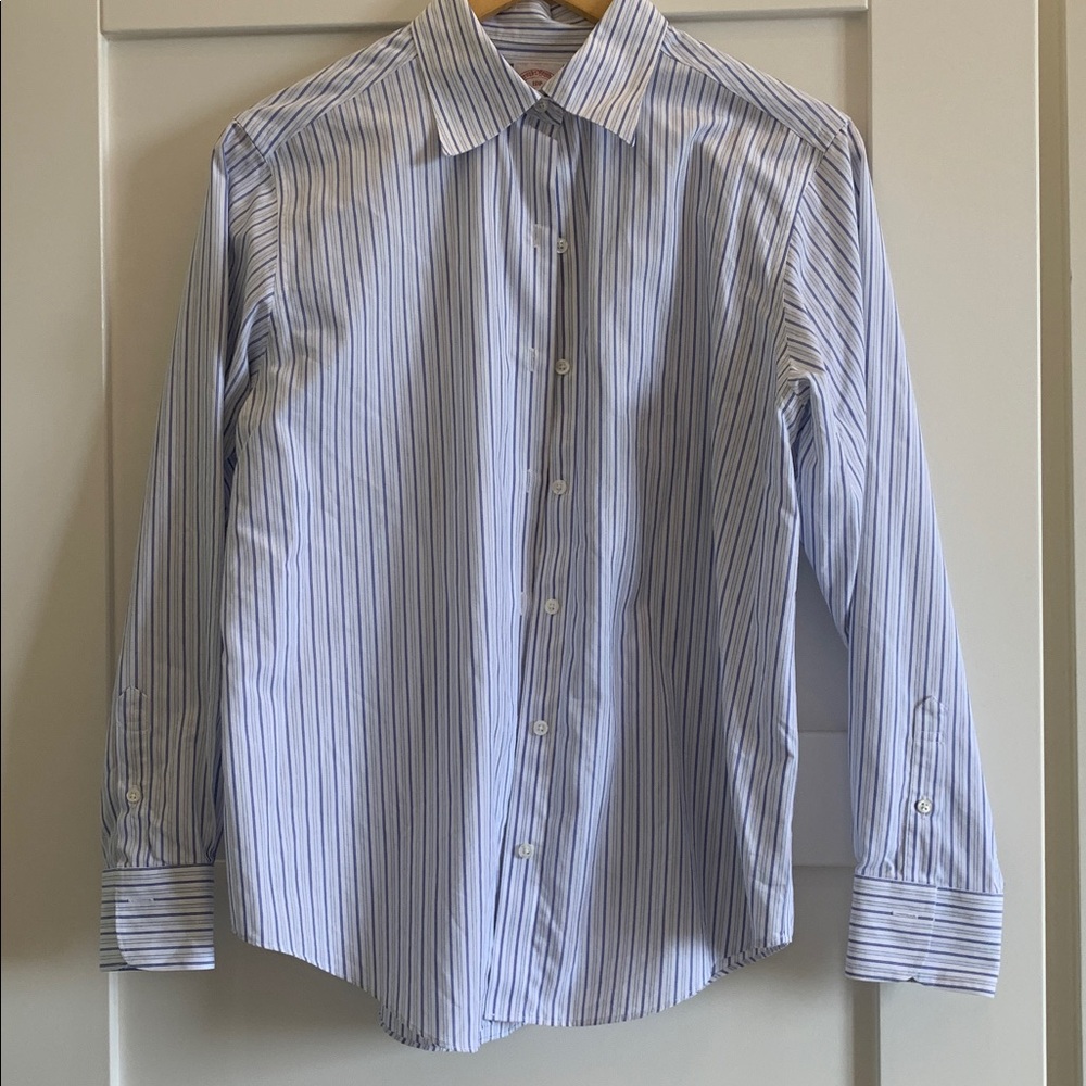 Brooks Brothers Classic Blue and White Striped Shirt in petite